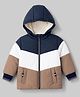 Bonfino Woven Full Sleeves  Puffer Quilted Jacket with Color Block & Pollar Fleece in Hoodie - White