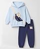 Doodle Poodle 100% Cotton Terry Knit Full Sleeves Hooded Winter Wear Suit With Bear Print - Aqua Blue
