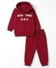 Doodle Poodle 100% Cotton Terry Knit Full Sleeves Hooded Winter Wear Suit With Text Print - Maroon