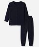 Babyhug Knit Full Sleeves Front Open Solid Colour Thermal Wear Set - Navy Blue
