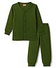 Babyhug Knit Full Sleeves Front Open Solid Colour Thermal Wear Set - Olive