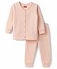 Babyhug Knit Full Sleeves Front Open Solid Colour Thermal Wear Set - Peach