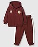 Doodle Poodle 100% Cotton Looper Terry Knit Lightweight Hooded Winter Wear T-Shirt & Joggers Set With Text Print - Maroon