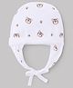 Babyhug 100% Cotton Interlock Knit Ear Flap Cap with Tiger Print White - Diameter 16.5 cm