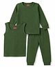 Babyhug Knit Full Sleeves Solid Colour Thermal Wear Set with Vest - Olive