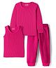 Babyhug Knit Full Sleeves Solid Colour Thermal Wear Set with Vest - Fuchsia