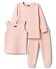 Babyhug Knit Full Sleeves Solid Colour Thermal Wear Set with Vest - Peach