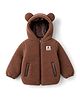 Bonfino Woven Full Sleeves  Fleece Hooded Jackets with Bear Patch & Applique - Dark Brown