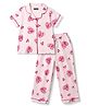 Pine Kids Cotton Knit Half Sleeves Heart Printed Co-Ords Shirt & Pajama Night Suit - Pink