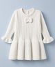 Babyhug Cable Knit Woolen Dress with Full Sleeves and Bow Applique in White