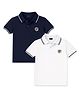 KUCHIPOO Cotton Knit Pack Of 2 Half Sleeves Brand Initials Embroidered Polo Tees - White & Navy Blue