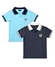 KUCHIPOO Cotton Knit Pack Of 2 Half Sleeves Colour Blocked Brand Initials Embroidered Polo Tees - Sky Blue & Charcoal Grey
