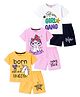 KUCHIPOO Cotton Knit Pack Of   3 Half Sleeves Girl Gang Text Unicorn & Kitten Printed Tee & Shorts Set - White Pink & Yellow
