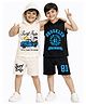 KUCHIPOO Cotton Knit Pack Of 2 Sleeveless Pick Up Truck & Brooklyn Text Printed Hooded Tee & Shorts Set - Cream & Black