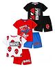 KUCHIPOO Cotton Knit Pack Of 3 Marvel Featuring Half Sleeves Spiderman Printed Tee & Shorts Set - Black Red & White