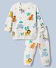 Doodle Poodle Light Weight 100% Cotton Terry Knit Full Sleeves T-Shirt & Joggers Co-Ords Set With Animal Print - White