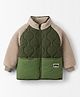 Bonfino Woven Full Raglan Sleeves Solid Color Block Winter Quilted Puffed High Neck Jacket - Dark Green