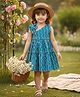 Cutiekins Cotton Woven Sleeveless Chevron Printed & Bow Applique Detailed Dress - Teal Blue