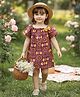 Cutiekins Cotton Woven Half Sleeves Leaves Printed & Bow Applique Detailed Dress - Burgandy