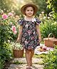 Cutiekins Cotton Woven Half Sleeves Floral Printed & Bow Applique Detailed Dress - Black