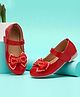 Freeplay Bow Applique Detailed Velcro Closure Mary Jane Ballerinas - Red