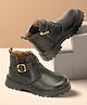 Freeplay Buckle Closure Textured Boots - Black