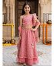 Cutiekins Organza Woven Sleeveless Tassels & Lace  Embellished Floral Foil Printed  Lehenga Choli Set With Dupatta - Pink & Golden