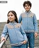 Yellow Apple Fleece lining Knit Full Sleeves Front Open Sweater with Cable Knit Design - Sky