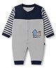 Mini Taurus Knit Full Sleeves Romper with Stripes & Bear Print - Navy Blue