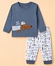 Mini Taurus Knit Full Sleeves T-Shirt & Pajama Night Suit with Puppy Print & Patch - Grey