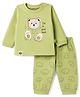 Mini Taurus Knit Full Sleeves T-Shirt & Pajama Night Suit with Bear Print- Green
