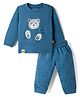 Mini Taurus Knit Full Sleeves T-Shirt & Pyjama Night Suit With  Bear Print -Blue