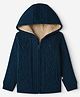 Yellow Apple Cable Knit Front Open Hoodie with Full Sleeves - Blue