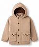 Yellow Apple Knit Full Sleeves Front Open Hooded Solid Colour Sweater- Light Brown