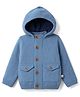 Yellow Apple Fleece lining Knit Full Sleeves Solid Colour Hooded Sweat Jacket - Blue