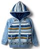Yellow Apple Fleece lining Full Raglan Sleeves Knit Sweat Jacket with Stripes - Blue