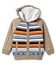 Yellow Apple Knit Full Raglan Sleeves Striped Hooded Jacket -  Tan