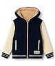 Yellow Apple Knit Full Sleeves Solid Colour Hooded Bomber  Jacket with Cable Knit Design- Navy