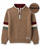 Yellow Apple Knit Full Sleeves Solid Colour Pullover with Stripes On Sleeves -  Tan