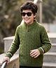Yellow Apple Fleece lining Knit Full Sleeves Solid Colour Pullover with Cable Knit Design - Olive