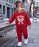 Doodle Poodle Terry Knit Full Sleeves Text Printed T-Shirt with  Lounge Pant Winter Wear Suit - Red