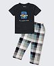 Nite Flite Cotton Knit Half Sleeves Animal Embroidered Too Cool To Move Text  Printed Tee & Pajama Night Suit - Black