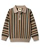 Yellow Apple Cotton Knit Winter T-Shirt with Full Sleeves and Striped Pattern in Beige