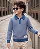 Yellow Apple Knit Full Sleeves Winter Solid Colour Polo T-Shirt - Blue