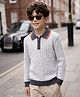Yellow Apple Knit Full Sleeves Polo Collar Winter T-Shirt with Cable Knit Design - Grey