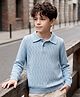 Yellow Apple Knit Full Sleeves Winter T-Shirt With Zigzag Pointelle Chevron Openwork - Light Blue