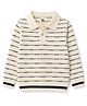 Yellow Apple Knit Full Sleeves Winter T-shirt With Horizontal Contrast Stripes - White