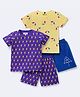 Nite Flite Cotton Knit Pack Of 2  Half Sleeves Lightening & Umbrella Printed Coordinating Tee & Shorts  Night Suit - Purple & Yellow