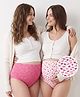 Bella Mama Women Cotton Elastane Knit High Coverage Panty Set With Floral & Fruit Print Pack of 2 - Pink & Dark Pink