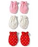 Babyhug 100% Cotton Interlock  Knit Mittens with Heart & Polka Dot Print Pack of 3 - White & Red